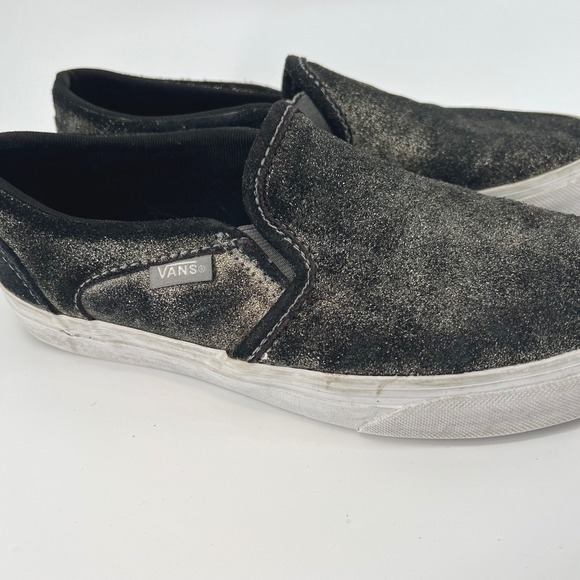 Vans Slip On Sneakers Black and Glitter Suede Womens Shoes Size 6 - Picture 2 of 8